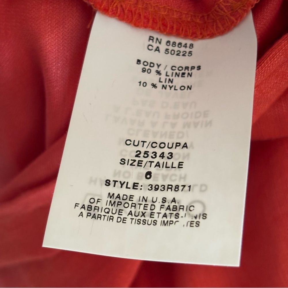 Allen Schwartz Georgina Linen Puff Sleeve Day Dress Terracotta Orange Sz 6 - Picture 7 of 7